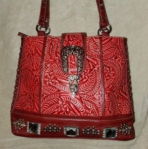 Red leather western style purse